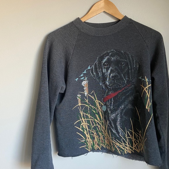 Vintage Tops - Vintage Cropped Lab Puppy Sweatshirt